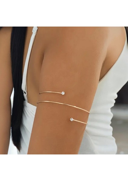 Altın Kaplama Taş Detay Çift Kat Pazu Kelepçe