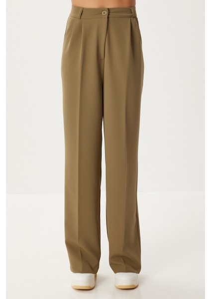 Pileli Dokuma Palazzo Pantolon LDW0010 Zeytin Yeşili modelleri