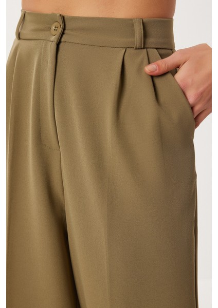 Pileli Dokuma Palazzo Pantolon LDW0010 Zeytin Yeşili fırsatları
