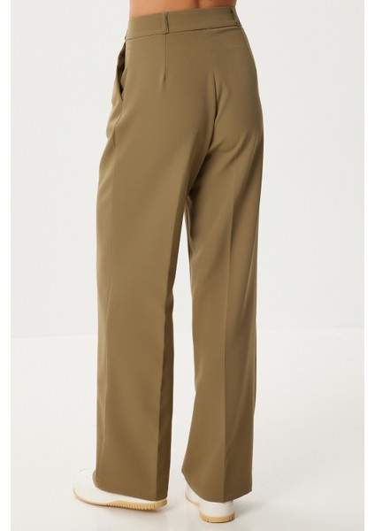 Pileli Dokuma Palazzo Pantolon LDW0010 Zeytin Yeşili indirimleri