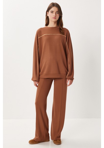 Kontrast Şeritli Modal Alt-Üst Takım LCI0062 Camel