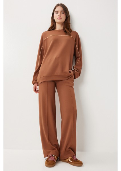 Kontrast Şeritli Modal Alt-Üst Takım LCI0062 Camel fiyatları