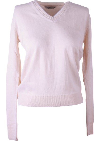 ALP01 Kol Detaylı V Yaka Ekru Kadın Kazak ALP01