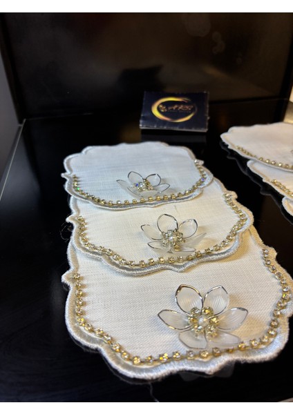 6'lı Taşlı Kokteyl Peçetesi, Gümüş Sunum Peçetesi