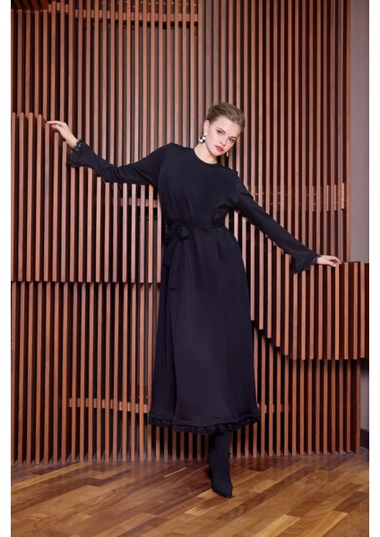 Güpür Detaylı Elbise Siyah 38823