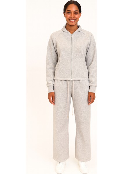 3 Iplik Şardonlu Kapişonlu Kadın Eşofman Takımı | Gri