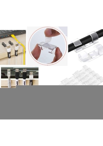 Kablo Sabitleyici Klips Seti 20 Adet | Kendinden Yapışkanlı Düzenleyici Kablo Tutucu Klipsler