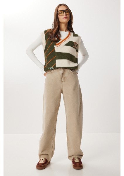 Kesik Paça Baggy Jean P0291 LRI0030 Bej