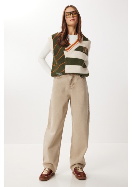 Kesik Paça Baggy Jean P0291 LRI0030 Bej fiyatları