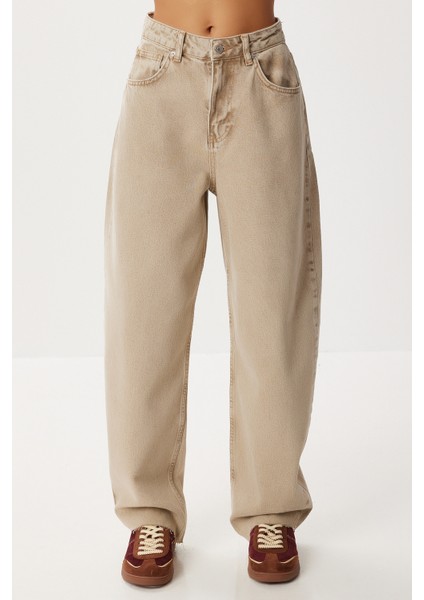 Kesik Paça Baggy Jean P0291 LRI0030 Bej modelleri