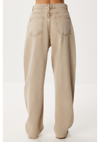 Kesik Paça Baggy Jean P0291 LRI0030 Bej indirimleri
