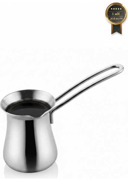 Elit Cezve & Sütlük Paslanmaz Çelik 304 Kalite 18/10 Klasik El Yakmaz Çelik Saplı No5