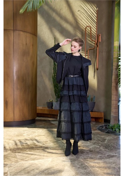 Fırfır Detaylı Ceket Elbise Takım Siyah 38807