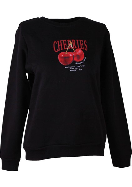 Cheryy Baskılı Siyah Kadın Sweatshirt 26KL71S95004