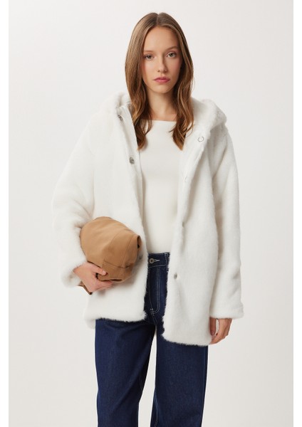 Kapüşonlu Suni Kürk Kaban LZH0018 Ekru fiyatları