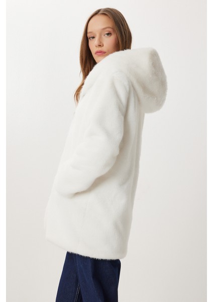 Kapüşonlu Suni Kürk Kaban LZH0018 Ekru fırsatları