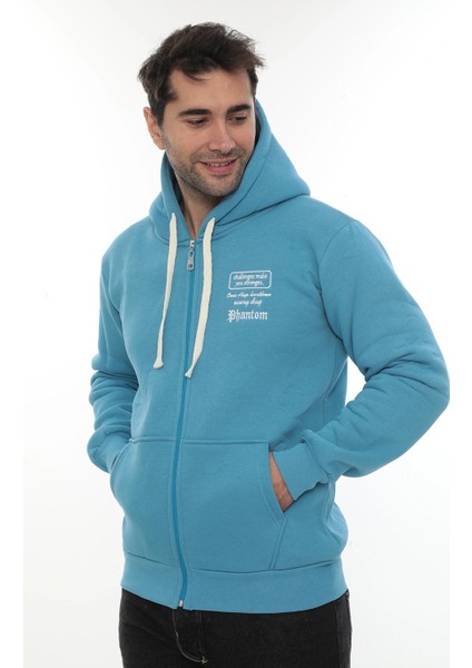 Erkek Turkuaz Standart Fit Normal Kesim Içi Polarlı Tam Fermuarlı Kapüşonlu Pamuklu Sweatshirt fırsatları