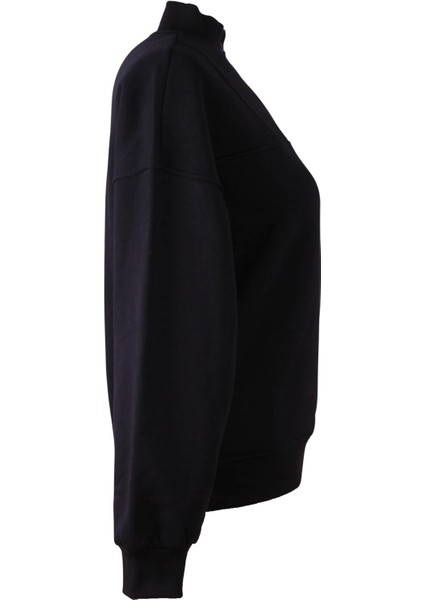 Dik Yaka Fermuarlı Siyah Kadın Sweatshirt 26KL71S95008 modelleri