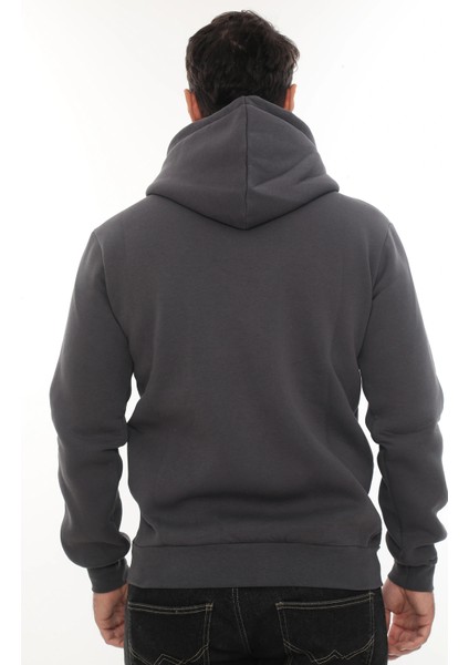 Erkek Füme Standart Fit Normal Kesim Içi Polarlı Tam Fermuarlı Kapüşonlu Pamuklu Sweatshirt fırsatları
