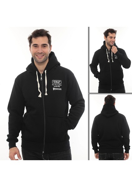 Erkek Siyah Standart Fit Normal Kesim Içi Polarlı Tam Fermuarlı Kapüşonlu Pamuklu Sweatshirt fırsatları