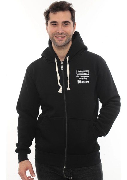Erkek Siyah Standart Fit Normal Kesim Içi Polarlı Tam Fermuarlı Kapüşonlu Pamuklu Sweatshirt indirimleri