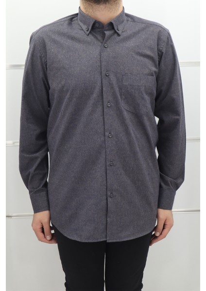 Fistan Store Erkek Düz Klasik Kesim Rahat Kalıp Tek Cepli Kışlık Kaşmir Gömlek