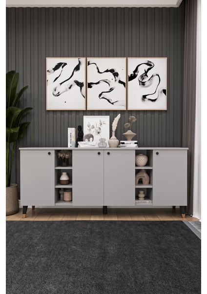 Geniş Konsol - Modern Büfe Dolap - 4 Kapaklı Şık Tasarım Salon ve Yemek Odası Ünitesi Knsl-05