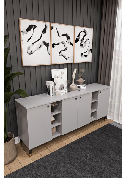 Geniş Konsol - Modern Büfe Dolap - 4 Kapaklı Şık Tasarım Salon ve Yemek Odası Ünitesi Knsl-05 fiyatları