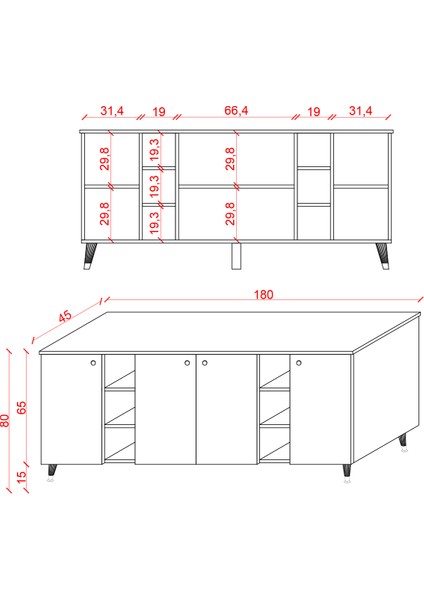 Geniş Konsol - Modern Büfe Dolap - 4 Kapaklı Şık Tasarım Salon ve Yemek Odası Ünitesi Knsl-05 fırsatları