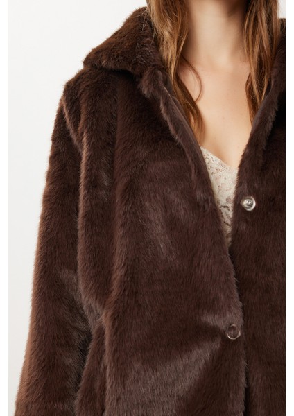 Kapüşonlu Suni Kürk Kaban LZH0018 Kahverengi indirimleri