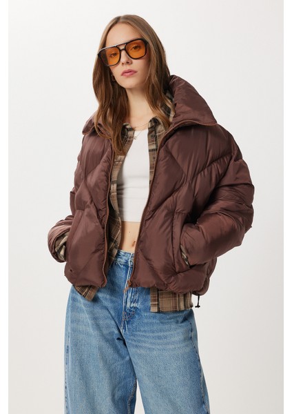 Dik Yaka Cepli Şişme Mont LZV0043 Kahverengi fırsatları