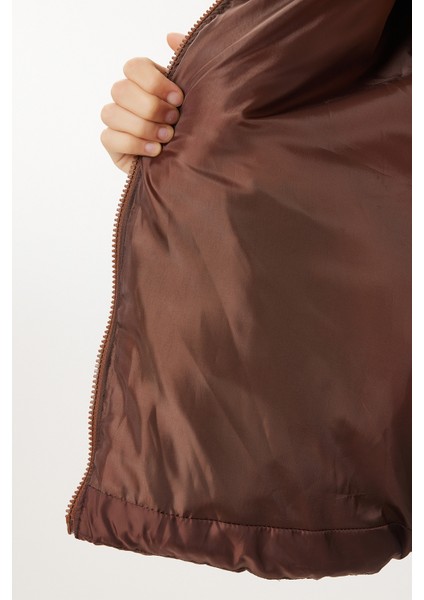 Dik Yaka Cepli Şişme Mont LZV0043 Kahverengi indirimleri