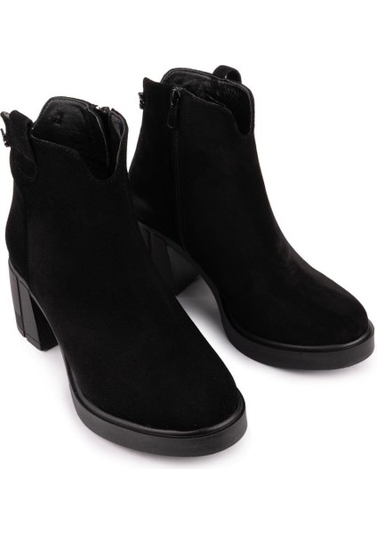 Hakiki Deri Modern Zincirli Rahat Termo Taban Bot Siyah Süet 15284