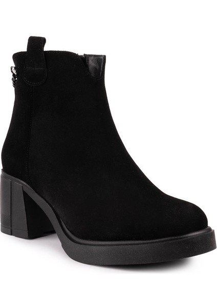 Hakiki Deri Modern Zincirli Rahat Termo Taban Bot Siyah Süet 15284 modelleri