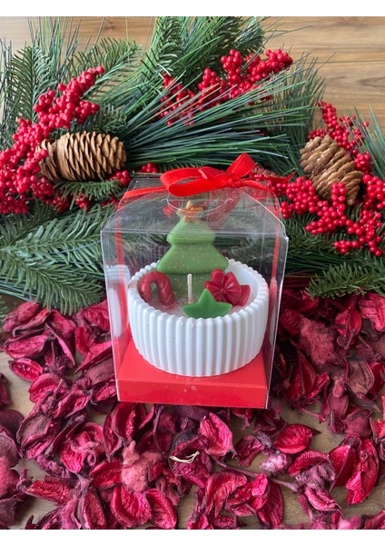 Yılbaşı Yeşil Çam Ağacı Temalı Dekoratif Kutulu Mum