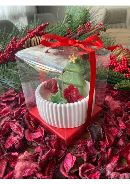 Yılbaşı Yeşil Çam Ağacı Temalı Dekoratif Kutulu Mum fiyatları