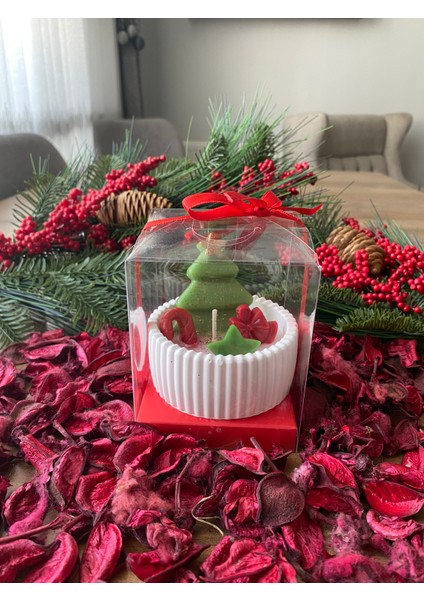 Yılbaşı Yeşil Çam Ağacı Temalı Dekoratif Kutulu Mum fırsatları