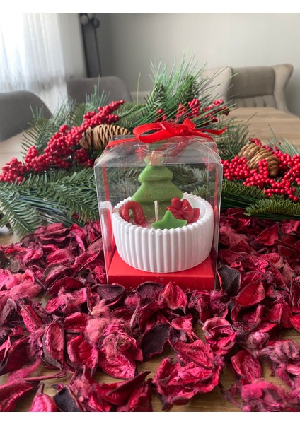 Yılbaşı Yeşil Çam Ağacı Temalı Dekoratif Kutulu Mum indirimleri