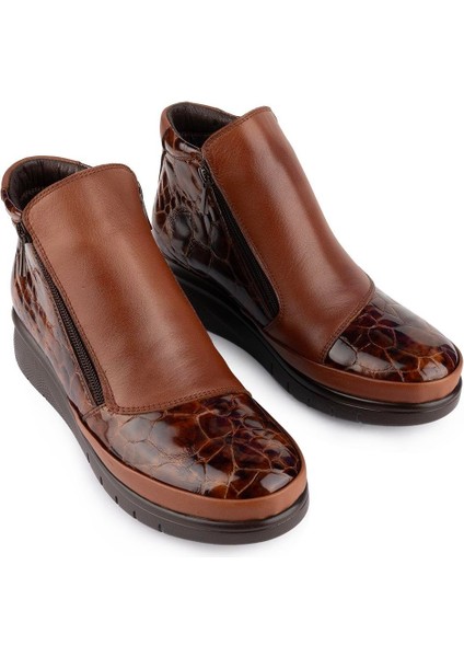 Hakiki Deri Modern Ortopedik Fermuarlı Bot Siyah 1064