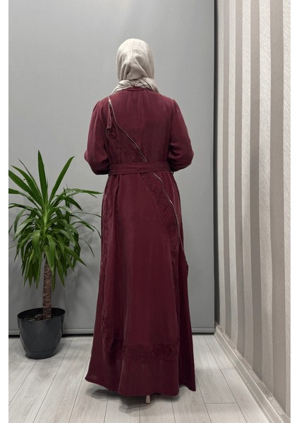 Nakış ve Fermuar Detaylı Cupra Ipek Elbise Bordo 37800 fiyatları
