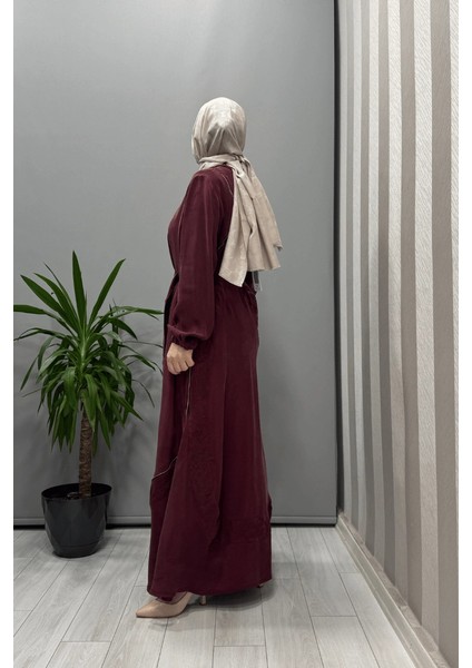 Nakış ve Fermuar Detaylı Cupra Ipek Elbise Bordo 37800 modelleri