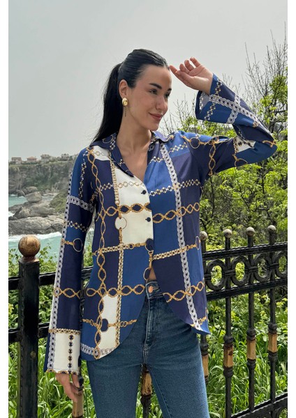 Zincir Desenli Saks Gömlek modelleri