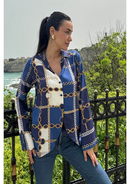 Zincir Desenli Saks Gömlek