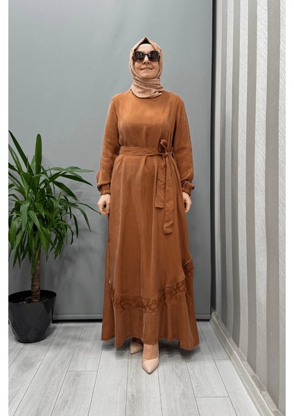 Nakış ve Fermuar Detaylı Cupra Ipek Elbise Tarçın 37800