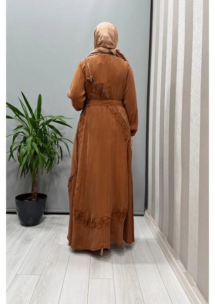 Nakış ve Fermuar Detaylı Cupra Ipek Elbise Tarçın 37800 modelleri