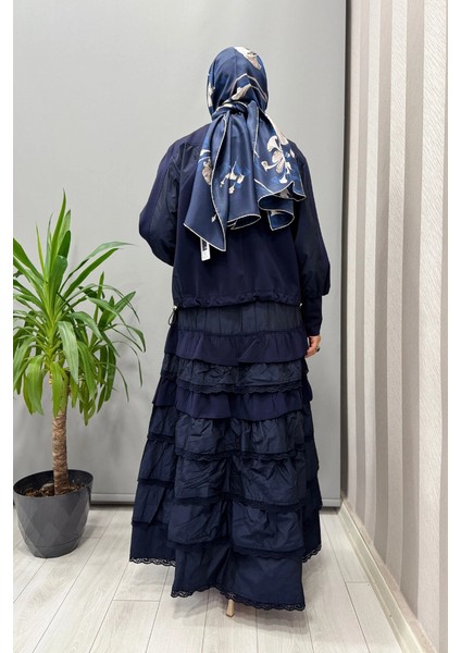 Fırfır Detaylı Ceket Elbise Takım Lacivert 38807 modelleri