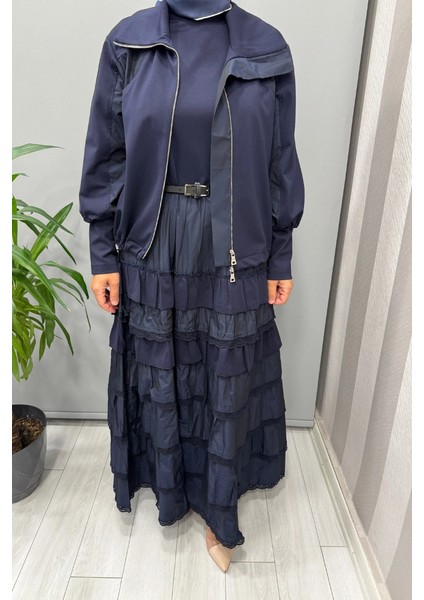 Fırfır Detaylı Ceket Elbise Takım Lacivert 38807 fırsatları