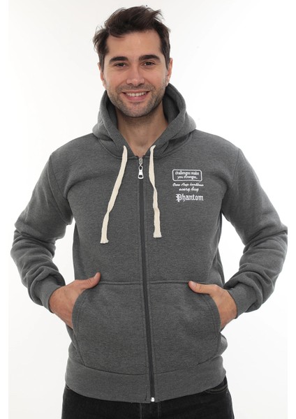 Erkek Koyu Gri Standart Fit Normal Kesim Içi Polarlı Tam Fermuarlı Kapüşonlu Pamuklu Sweatshirt fırsatları