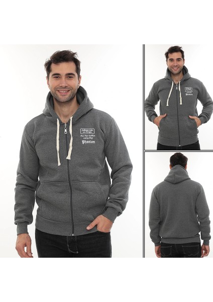 Erkek Koyu Gri Standart Fit Normal Kesim Içi Polarlı Tam Fermuarlı Kapüşonlu Pamuklu Sweatshirt indirimleri