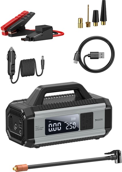 Taşınabilir Akü Takviye Cihazı Lastik Şişirme Pompası 10.000 Mah Powerbank Acil Durum El Feneri